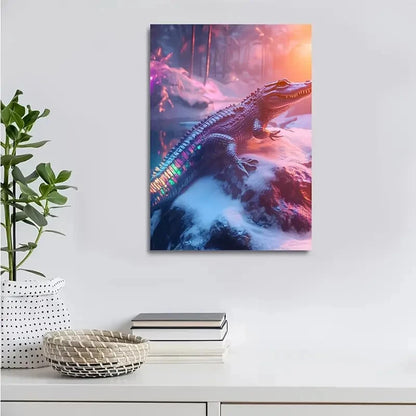 Beautiful Vibrant Cyberpunk Crocodile Painting 40x60cm Metal Print Ready to Hang