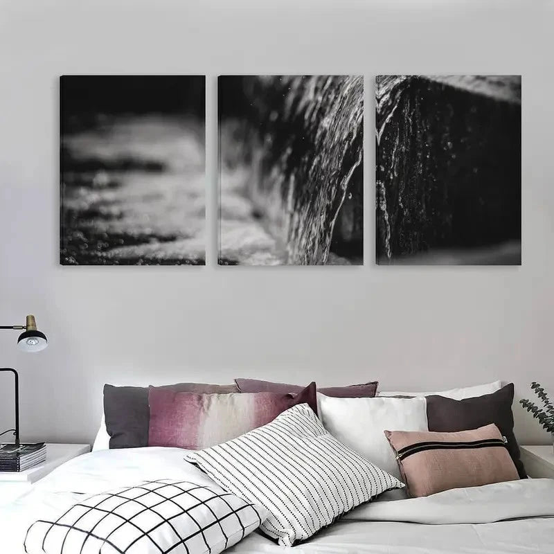3pcs Black and White Urban Water Feature Wall Art Set Canvas Framed 50x70cm - High Quality Print 100% Australian Made Wall Canvas Ready to Hang