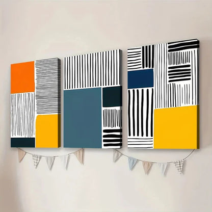 3pcs Abstract Modern Style Elegant Black Blocks Art Set Canvas Unframed - High Quality Print 100% Australian Made Wall Canvas