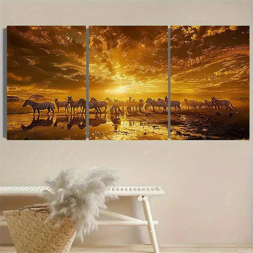 3pcs Serengeti Sunset Zebra Wall Art Set Canvas Unframed - High Quality Print 100% Australian Made Wall Canvas