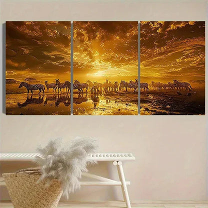 3pcs Serengeti Sunset Zebra Wall Art Set Canvas Unframed - High Quality Print 100% Australian Made Wall Canvas