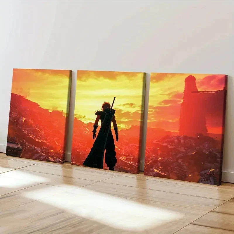 3pcs Vibrant Fantasy Game Character Wall Art Set Canvas Framed 60x90cm - High Quality Print 100% Australian Made Wall Canvas Ready to Hang