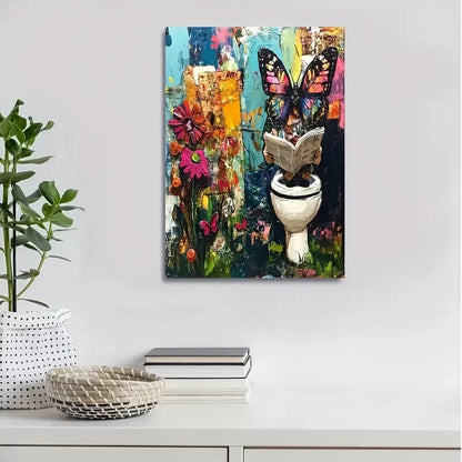Whimsical Butterfly Reading Newspaper Painting 40x60cm Metal Print Ready to Hang