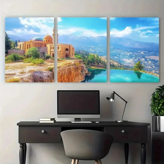 3pcs Architecture & Arabic Landscape Perfect Wall Art Set Canvas Framed 60x90cm - High Quality Print 100% Australian Made Wall Canvas Ready to Hang