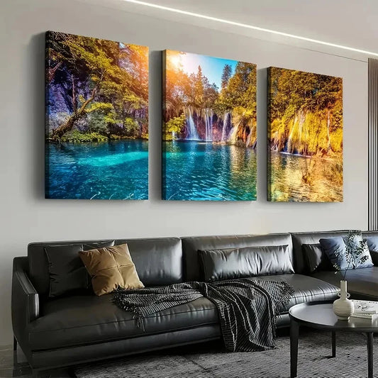 3pcs Waterfalls And Rivers Natural Perfect Wall Art Set Canvas Framed 40x60cm - High Quality Print 100% Australian Made Wall Canvas Ready to Hang