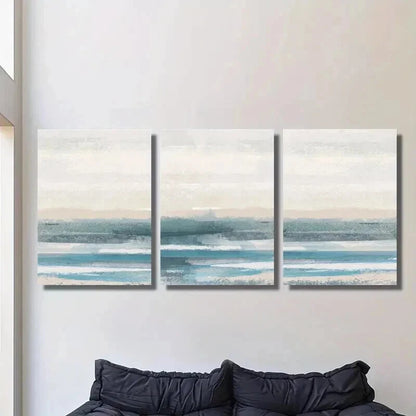 3pcs Abstract Watercolor Blue Ocean Landscape Wall Art Set Canvas Framed 40x60cm - High Quality Print 100% Australian Made Wall Canvas Ready to Hang
