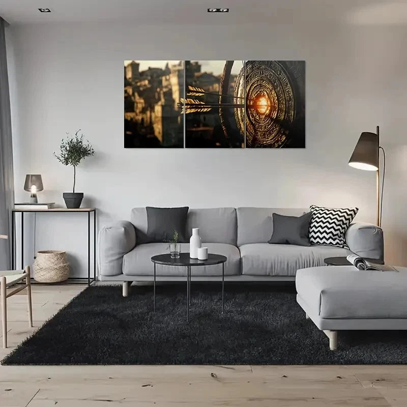 3pcs Golden Arrow Target Archery Theme Metal Print Ready to Hang Art