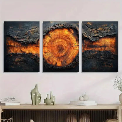 3pcs Tree Ring Wood Grain Desig Wall Art Canvas Unframed - High Quality Print 100% Australian Made Wall Canvas