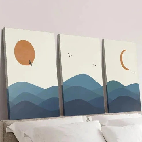 3pcs Birds Sunset Moon & Mountain Landscape Wall Art Set Canvas Unframed - High Quality Print 100% Australian Made Wall Canvas