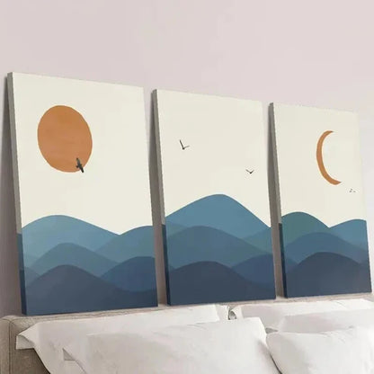3pcs Birds Sunset Moon & Mountain Landscape Wall Art Set Canvas Unframed - High Quality Print 100% Australian Made Wall Canvas