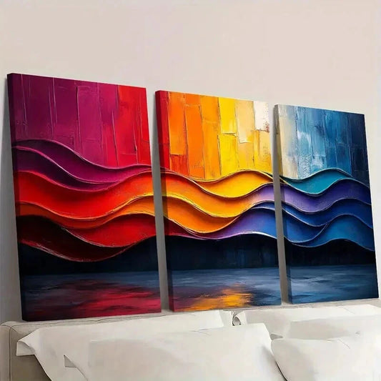 3pcs Colorful Abstract Painting Geometric Shapes Wall Art Set Canvas Framed 40x60cm - High Quality Print 100% Australian Made Wall Canvas Ready to Hang