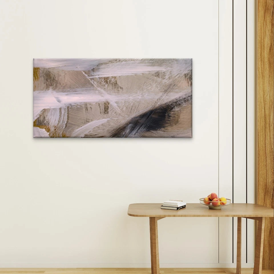 Modern Neutral Abstract Brushstroke Wall Art Canvas Office Home Framed 120x60cm
