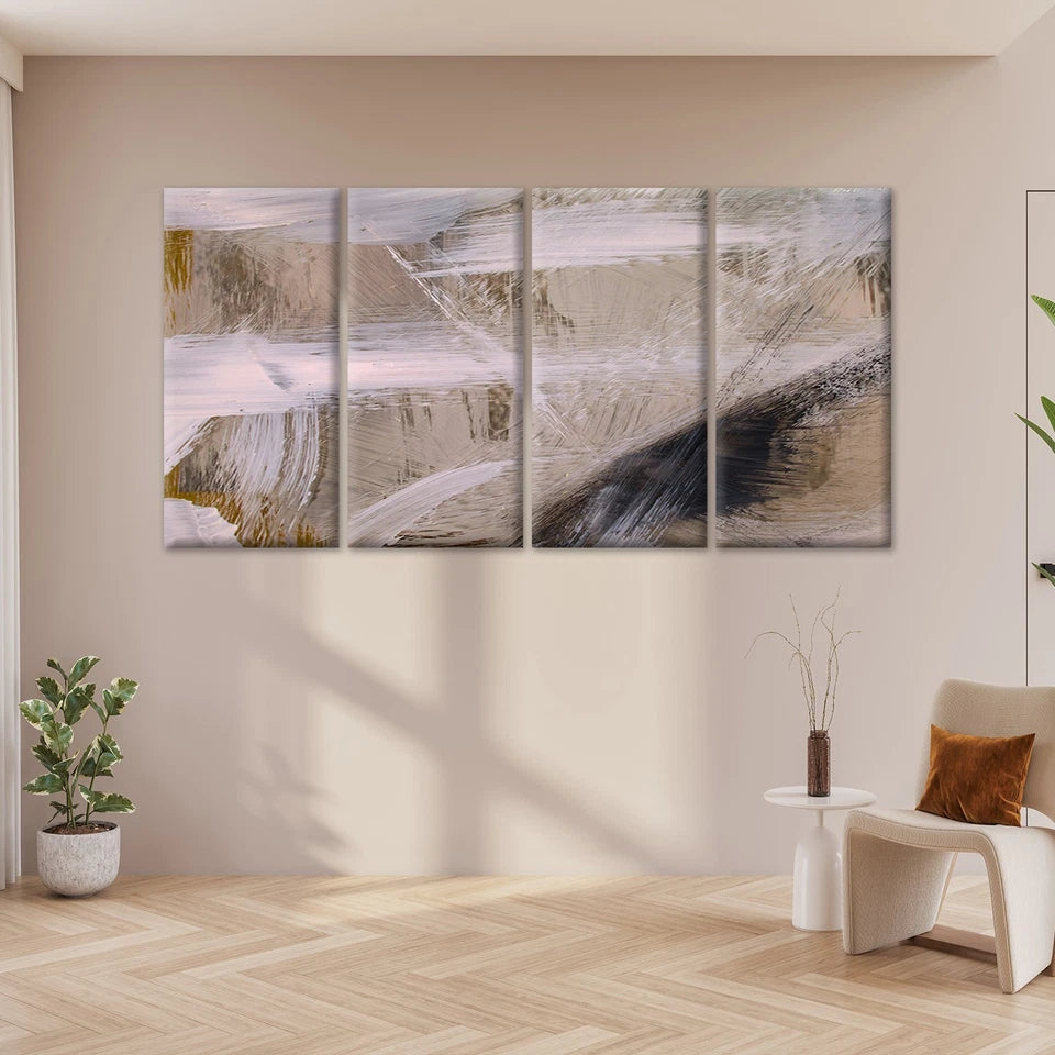 4pcs Modern Neutral Abstract Brushstroke Wall Art Canvas Framed 45x80cm - High Quality Print 100% Australian Made Wall Canvas Ready to Hang