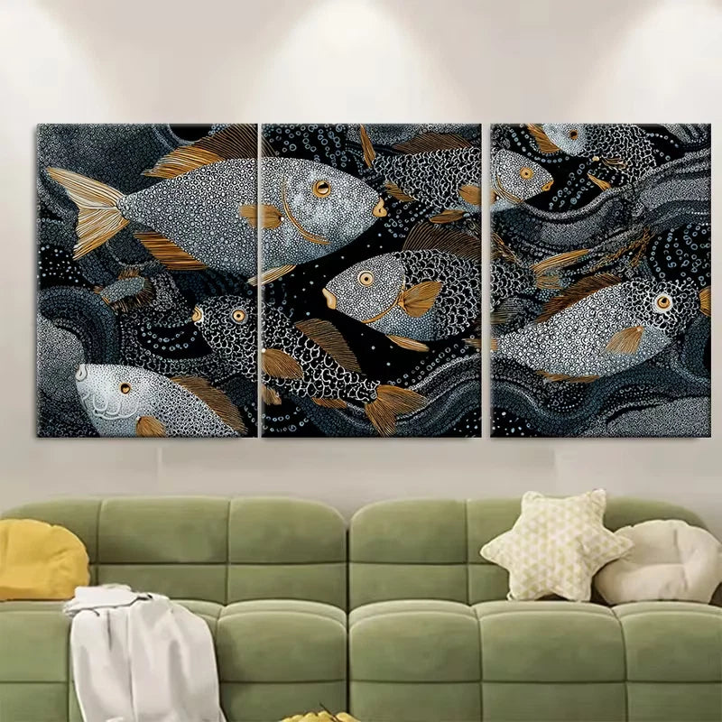 3pcs Abstract Fish Design Metal Print Ready to Hang Art