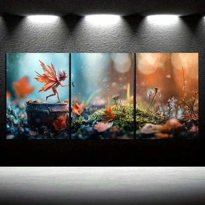 3pcs Enchanting Leaf Girl Forest Trio Metal Print Ready to Hang Art