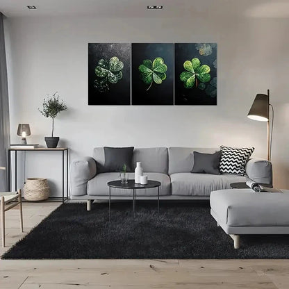3pcs Vibrant Green Four Leaf Clovers Metal Print Ready to Hang Art