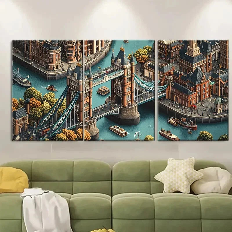 3pcs Tower Bridge London Cityscape Metal Print Ready to Hang Art