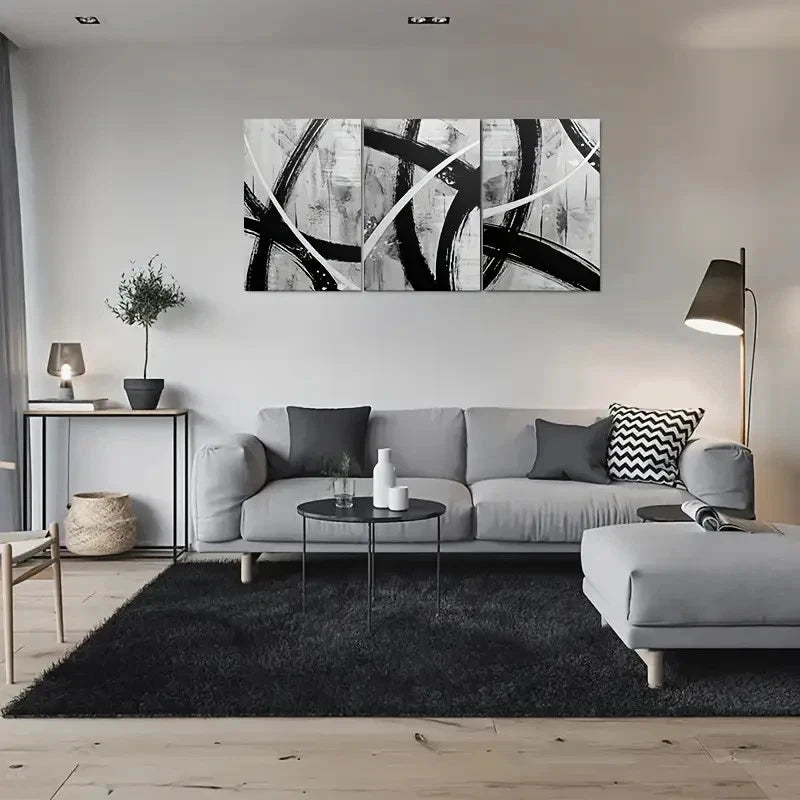 3pcs Black and White Brushstroke Metal Print Ready to Hang Art