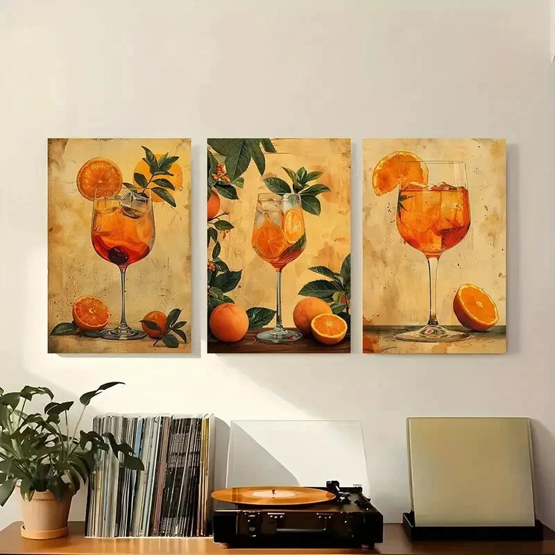 3pcs Vintage Orange Roostertail Metal Print Ready to Hang Art