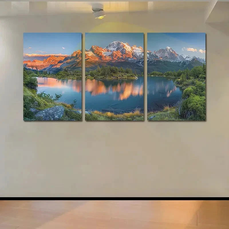 3pcs Everest Mountain Peaks Reflected In A Lake Wall Art Set Canvas Framed 60x90cm - High Quality Print 100% Australian Made Wall Canvas Ready to Hang