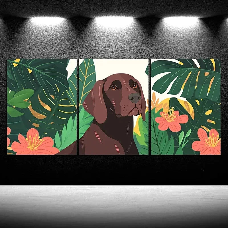 3pcs Dog & Tropical Floral Design Metal Print Ready to Hang Art