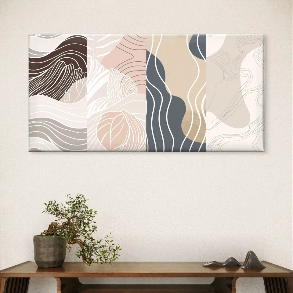 Neutral Multi Panel Abstract Wall Art Canvas Office Home Framed 120x60cm