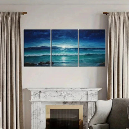 3pcs Natural Sea View At Night Starry Sky Wall Art Set Canvas Framed 40x60cm - High Quality Print 100% Australian Made Wall Canvas Ready to Hang