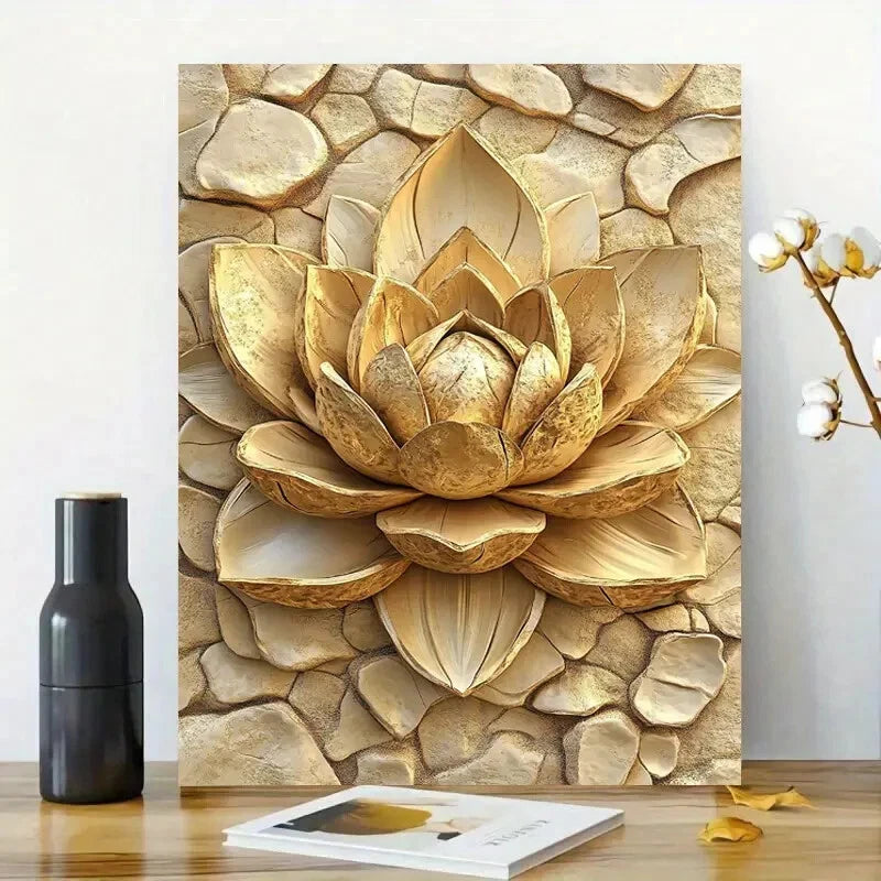 Golden Lotus Flower Background with Stone 40x60cm Metal Print Ready to Hang