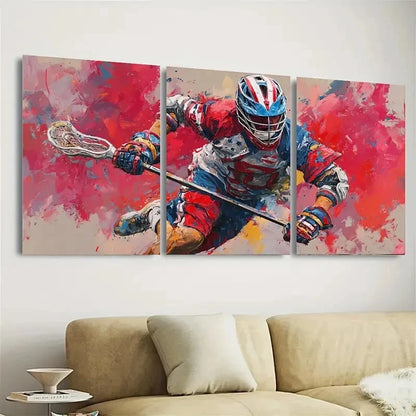 3pcs American Lacrosse Boy Man Sport Art Wall Art Set Canvas Framed 40x60cm - High Quality Print 100% Australian Made Wall Canvas Ready to Hang