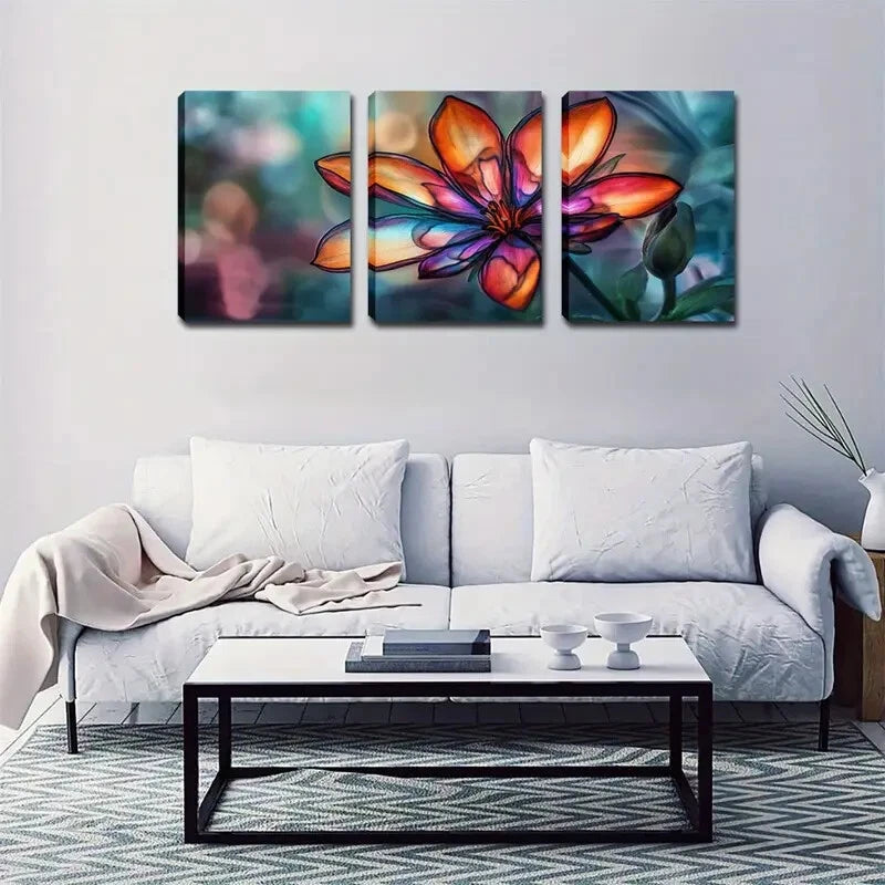 3pcs Vibrant Floral Colorful Flowers Perfect Wall Art Set Canvas Framed 40x60cm - High Quality Print 100% Australian Made Wall Canvas Ready to Hang
