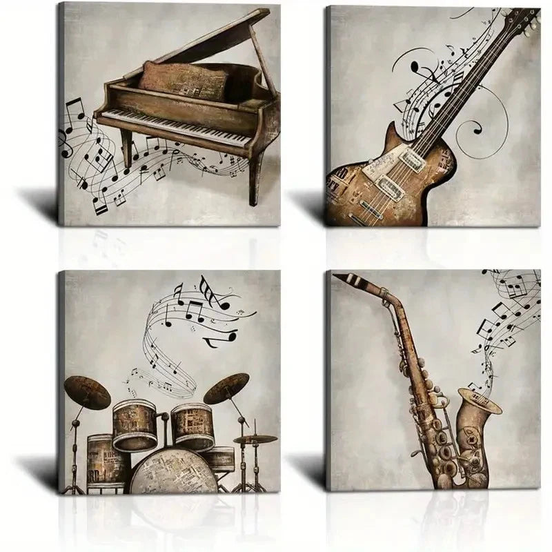 4pcs Panel Music   Wall Art Canvas Framed