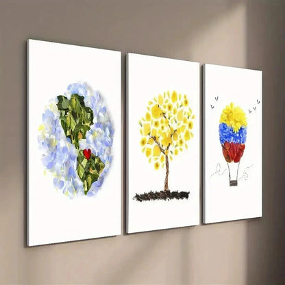 3pcs Floral Hot Air Balloon Colorful Leaf Flower Wall Art Set Canvas Framed 50x70cm - High Quality Print 100% Australian Made Wall Canvas Ready to Hang