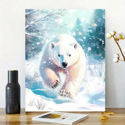 Dynamic White Polar Bear In Snowy Landscape Painting 40x60cm Metal Print Ready to Hang