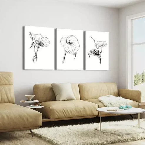3pcs Minimalist Tropical Wildflower Plant Wall Art Set Canvas Framed 60x90cm - High Quality Print 100% Australian Made Wall Canvas Ready to Hang