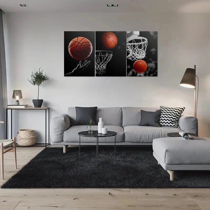 3pcs Dynamic Basketball Sports Themed Metal Print Ready to Hang Art