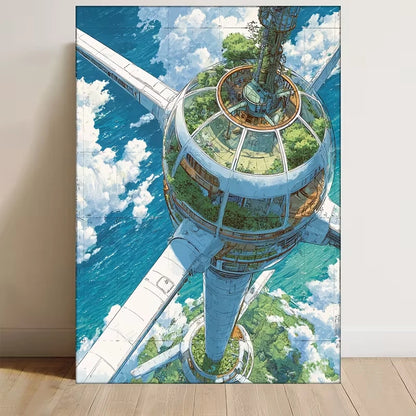 Futuristic Space Tower with Solar Panels Metal Print Ready to Hang
