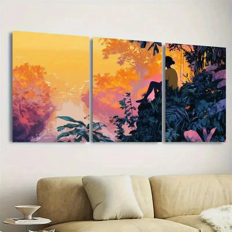 3pcs Serene Forest Wall Art Set Canvas Framed 50x70cm - High Quality Print 100% Australian Made Wall Canvas Ready to Hang
