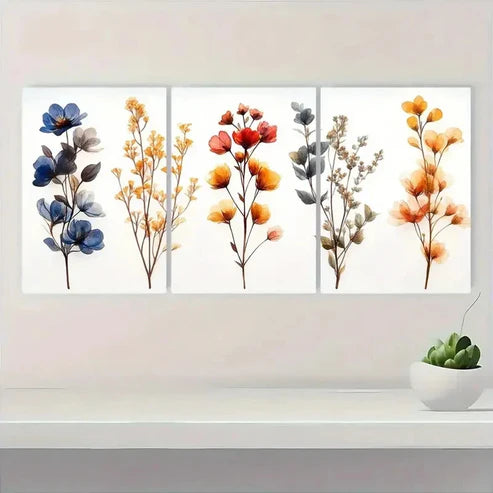 3pcs Dark Dried Wildflower Floral DW Wall Art Canvas Unframed – High Quality Print 100% Australian Made Wall Canvas
