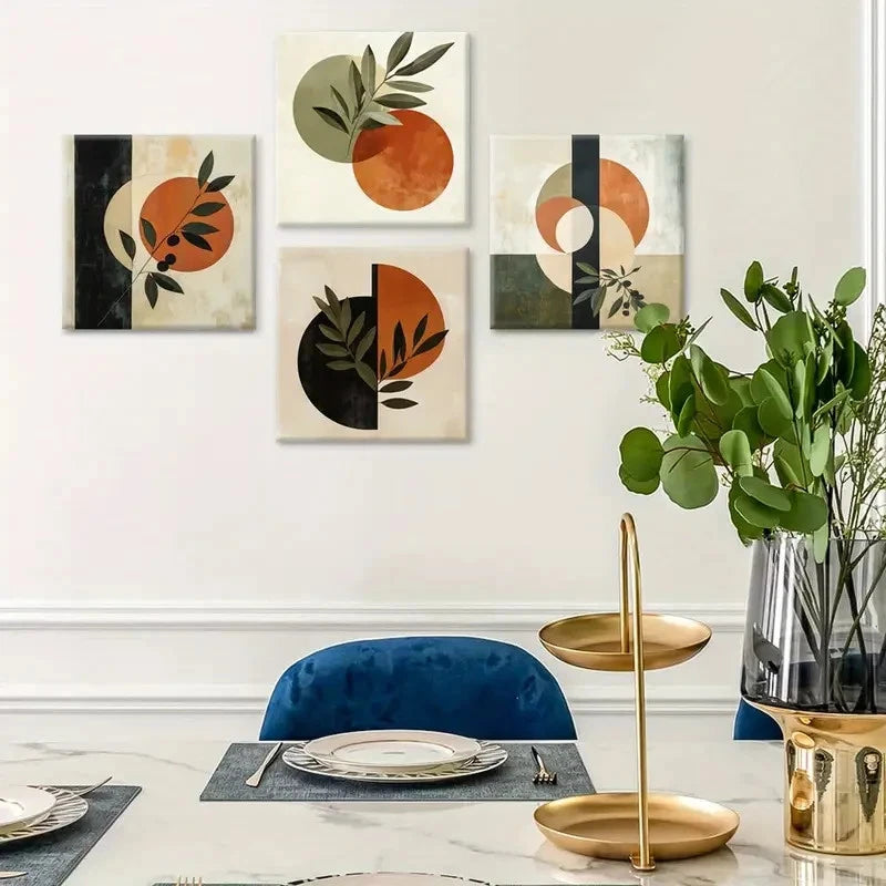 4pcs Botanical Square Wall Art Canvas Framed