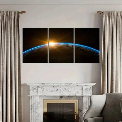 3pcs Sunrise Planet Earth from Outer Space Wall Art Set Canvas Framed 40x60cm - High Quality Print 100% Australian Made Wall Canvas Ready to Hang