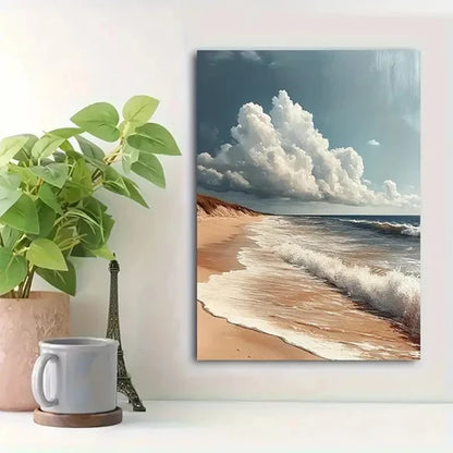 Beautiful Tranquil Beach Seascape Painting 60x90cm Metal Print Ready to Hang
