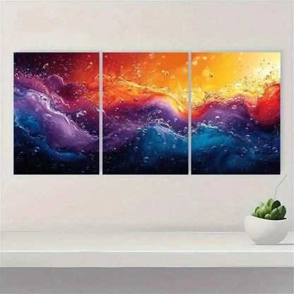 3pcs Vibrant Abstract Water Drop Color Splashes Metal Print Ready to Hang Art