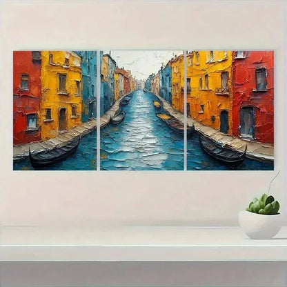 3pcs Gondolas and Colorful Buildings S Wall Art Set Canvas Unframed - High Quality Print 100% Australian Made Wall Canvas - Bella Home Decor