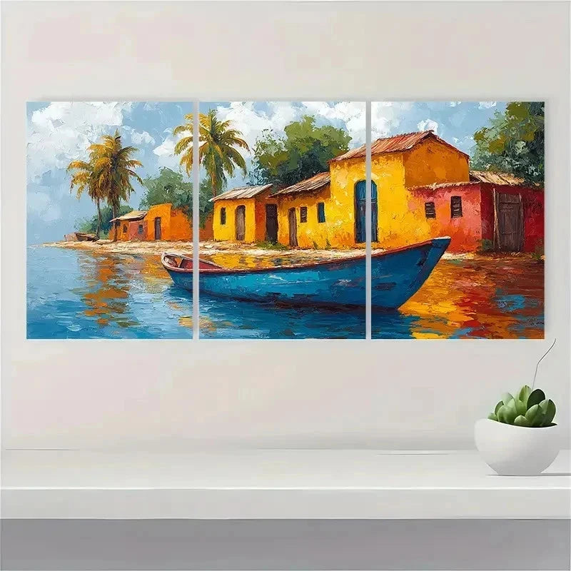 3pcs Village Landscape Impasto Perfect Wall Art Set Canvas Framed 40x60cm - High Quality Print 100% Australian Made Wall Canvas Ready to Hang