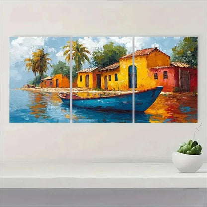 3pcs Village Landscape Impasto Perfect Wall Art Set Canvas Framed 40x60cm - High Quality Print 100% Australian Made Wall Canvas Ready to Hang