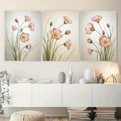 3pcs Green Stems and White Background Minimalist Metal Print Ready to Hang Art