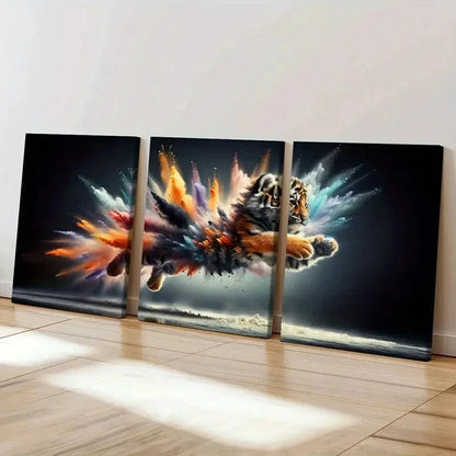 3pcs Fantasy Animal Art Splash Ink Style Tiger Wall Art Set Canvas Framed 40x60cm - High Quality Print 100% Australian Made Wall Canvas Ready to Hang