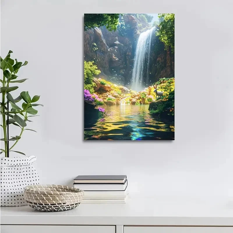 Dreamlike Scene of Rabbit Running Happily Painting 40x60cm Metal Print Ready to Hang