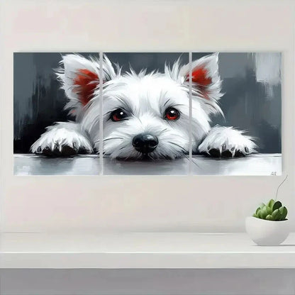 3pcs Modern Abstract White Dog Minimalist Metal Print Ready to Hang Art