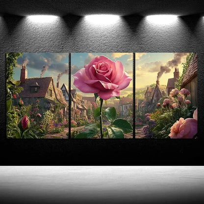 3pcs Rose in the Rain Nature Scenery Metal Print Ready to Hang Art